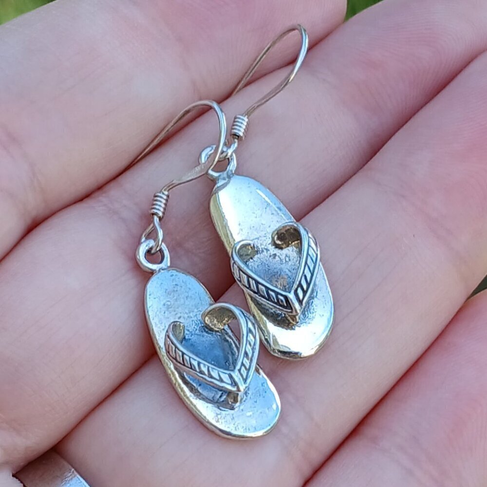 Sterling Silver 925 Flip Flop Hook Earrings